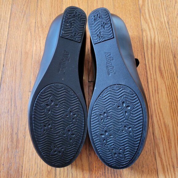 Alegria Black Metallic Floral Rose Leather Mary Jane Wedge Heels 8.5 FLA 553 - Picture 4 of 10